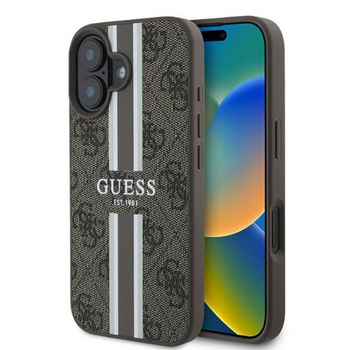 Guess 4G Étui MagSafe à rayures imprimées pour iPhone 16 Plus (marron)
