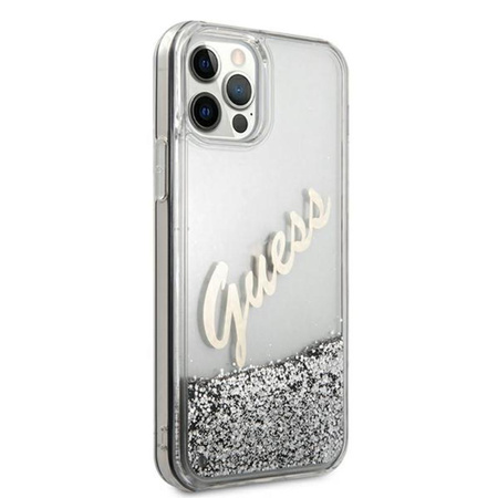 Guess Glitter Vintage Script - iPhone 12 Pro Max Tasche (Silber)