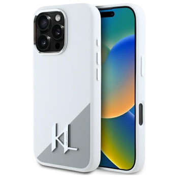 Karl Lagerfeld Silikon Schatten Metall Initiale MagSafe - iPhone 16 Pro Max Hülle (weiß)