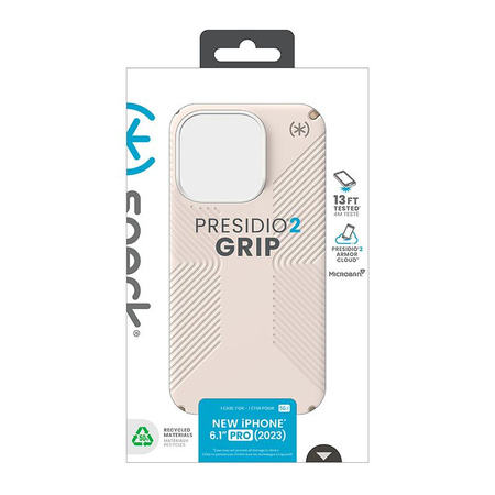 Speck Presidio2 Grip - Tasche für iPhone 15 Pro (Bleached Bone / Heirloom Gold / Hazel Brown)