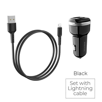 Borofone - nabíječka do auta 2x USB Lightning kabel v balení, černá