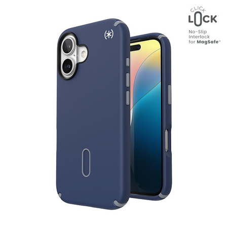 Speck Presidio2 Pro ClickLock e MagSafe - Custodia per iPhone 16 (blu costiero / grigio polvere / bianco)