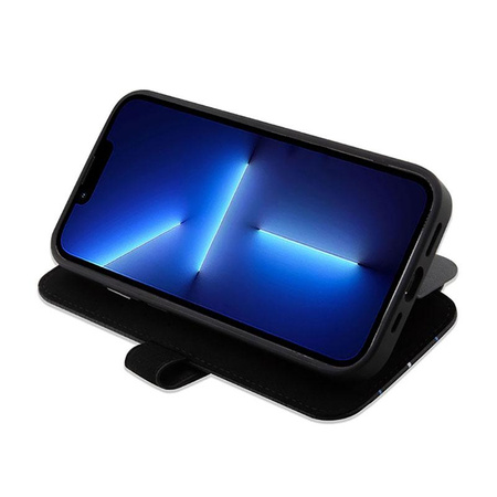 BMW Booktype Leather Stamp Blue Lines - pouzdro pro iPhone 14 Pro (černé)