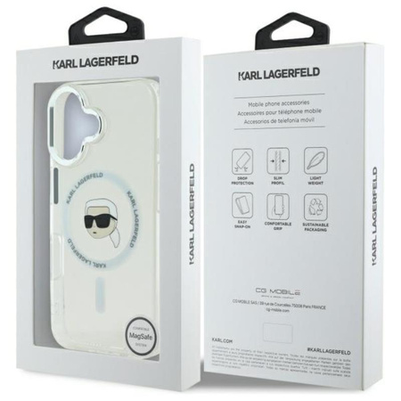 Karl Lagerfeld IML Metal Karl Head MagSafe - Hülle für iPhone 16 (weiß)