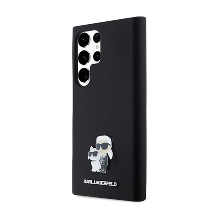 Karl Lagerfeld Silikon Karl & Choupette Metall Pin - Samsung Galaxy S24 Ultra Gehäuse (schwarz)