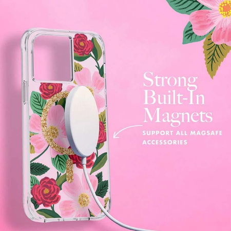 Rifle Paper Clear MagSafe - Case decorated in gold for iphone 14 Plus (Rose Garden)