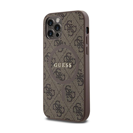 Kožené pouzdro Guess 4G Collection Metal Logo MagSafe - iPhone 12 / iPhone 12 Pro (hnědé)