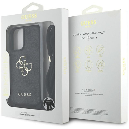 Guess 4G Big Logo Cord Strap Crossbody - étui pour iPhone 16 (noir)