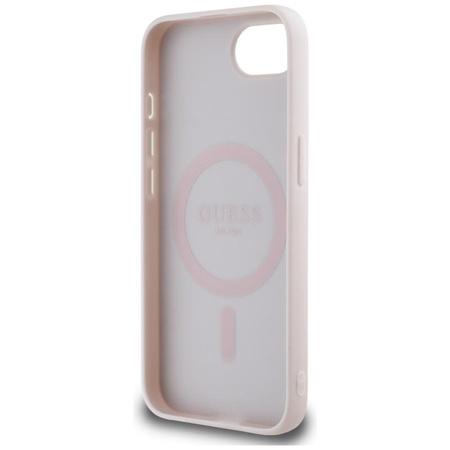 Guess Gekörnte Heißprägung Pfingstrose Dreieck Logo MagSafe - Hülle für iPhone 16e (beige)