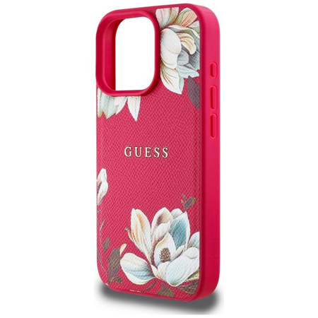 Guess szemcsés, nyomtatott virágmintás MagSafe - tok iPhone 16 Pro készülékhez (fukszia)