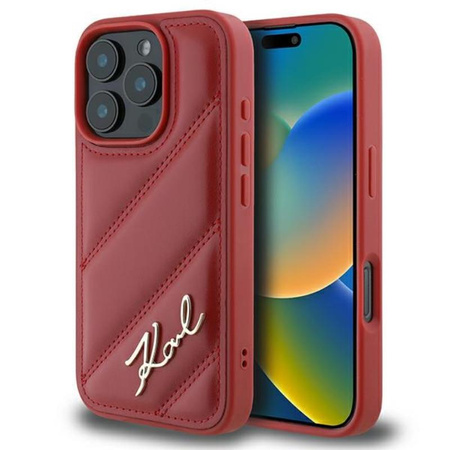 Karl Lagerfeld Quilted Signature - Coque iPhone 16 Pro (rouge)
