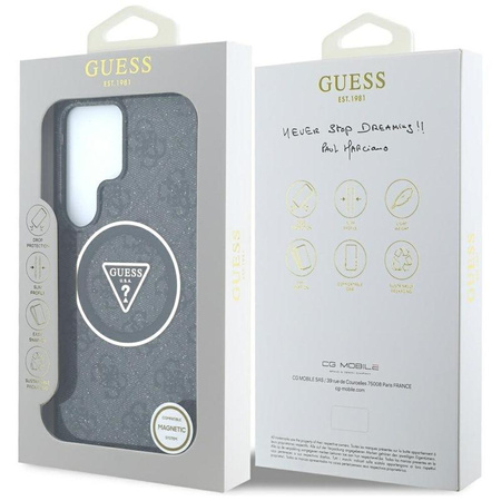 Guess 4G Glitter Triangle Buttons MagSafe - Pouzdro pro Samsung Galaxy S25 Ultra (černý)