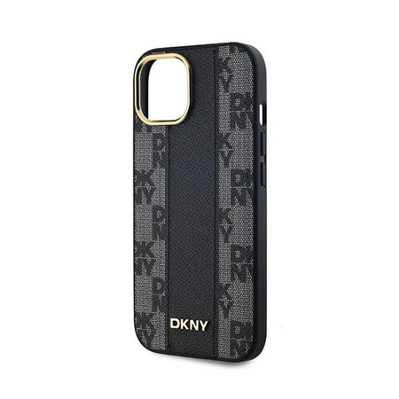 DKNY Leather Checkered Mono Pattern MagSafe - Case for iPhone 15 Plus / 14 Plus (Black)