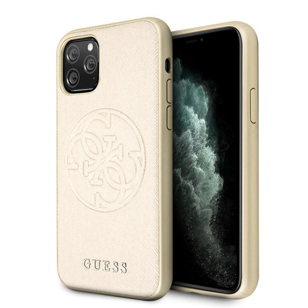 Guess Saffiano 4G Circle Logo - Etui iPhone 11 Pro (złoty)