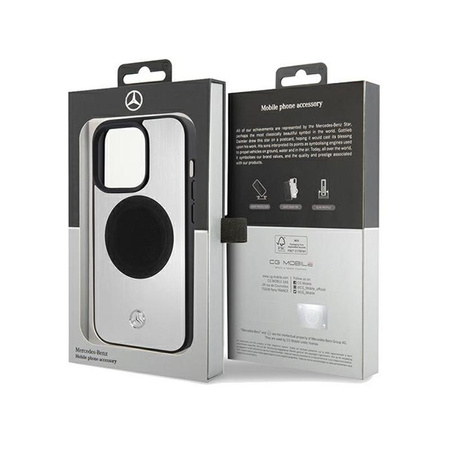 Mercedes Leather & Alu MagSafe - pouzdro pro iPhone 15 Pro (stříbrné)