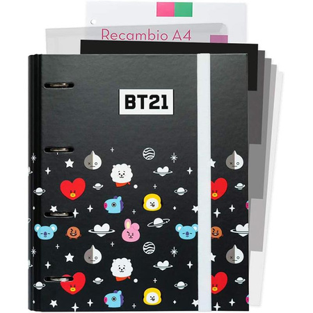BT21 - A4-Ringbuch mit Blättern (4 Ringe, Gummiband)