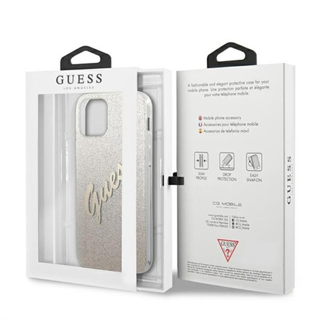 Guess Glitter Gradient Script - pouzdro pro iPhone 12 mini (zlaté)