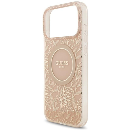 Guess IML Flowers Electro Pearl Strap MagSafe - Hülle iPhone 17 Pro Max (rosa)