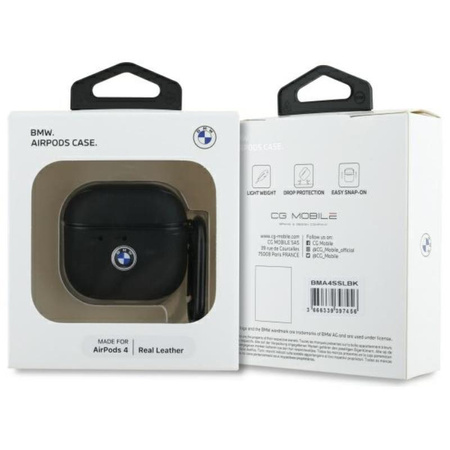 Originální kožené pouzdro BMW se stříbrným logem - AirPods 4 (černé)