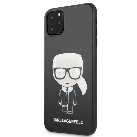 Karl Lagerfeld Dupla rétegű csillogó edzett üveg - iPhone 11 Pro Max tok üveg hátlappal (fekete)