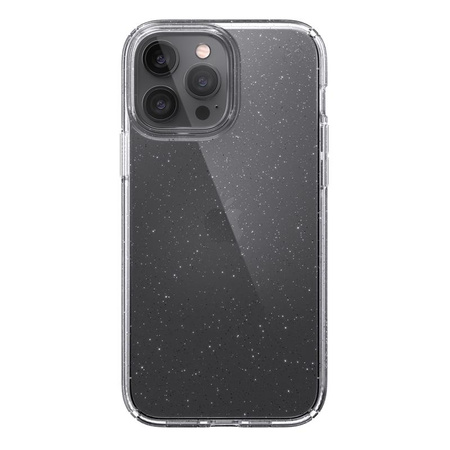 Speck Presidio Perfect-Clear avec paillettes - Coque pour iPhone 13 Pro Max / iPhone 12 Pro Max avec revêtement MICROBAN (transparent/paillettes platine)