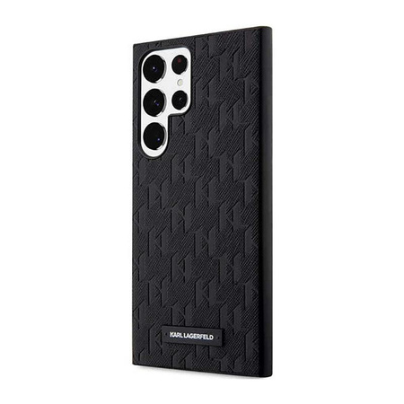 Karl Lagerfeld Saffiano Monogramm Metall Logo - Hülle für Samsung Galaxy S23 Ultra (Schwarz)