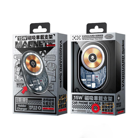 WEKOME WP-U202 Vanguard Series - Magnetický držák do auta s 15W bezdrátovým nabíjením MagSafe (černý)