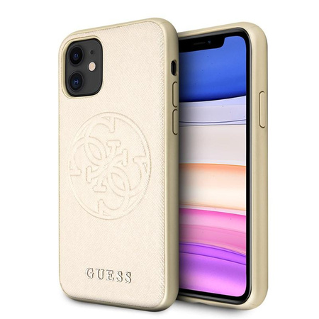Guess Saffiano 4G Circle Logo - iPhone 11 Tasche (Gold)