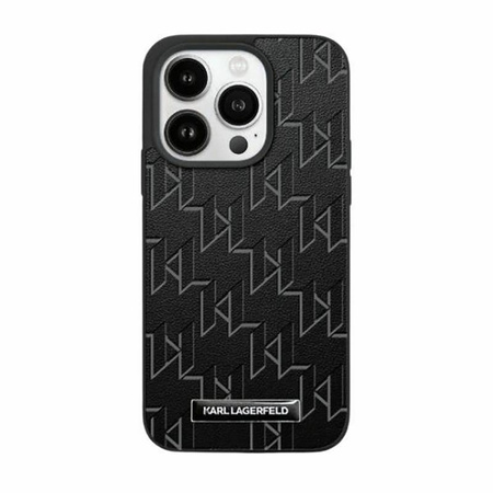 Karl Lagerfeld Leather Monogram Metal Logo - Pouzdro iPhone 15 Pro Max (černý)