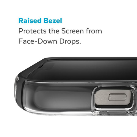 Speck Presidio Perfect-Clear avec Impact Geometry + MagSafe - Coque pour iPhone 15 Plus / 14 Plus avec revêtement MICROBAN (transparent / noir)