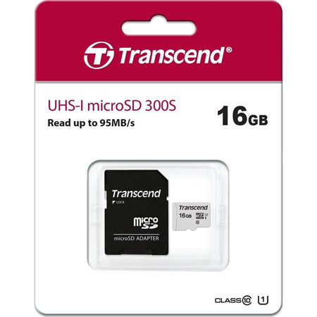 Transcend Memory microSDHC - Karta pamięci 16 GB Class 10 UHS-I U1 95/10 MB/s z adapterem