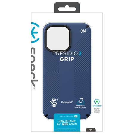 Speck Presidio2 Grip - Rutschfestes Gehäuse für iPhone 14 Pro Max (Küstenblau / Schwarz / Weiß)