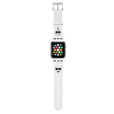 Karl Lagerfeld Silikonový řemínek Karl & Choupette Heads pro Apple Watch 42/44/45/49 mm (bílý)