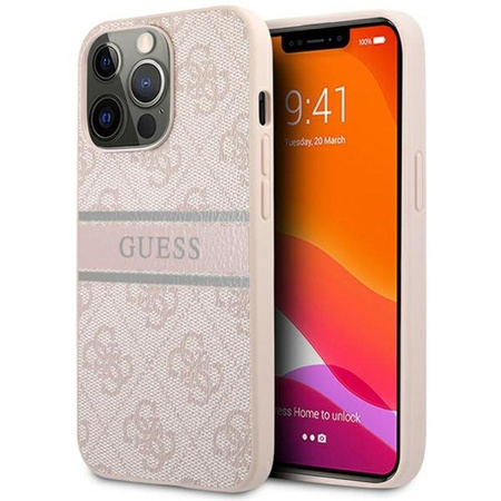 Guess 4G nyomtatott csíkos - iPhone 13 Pro tok (rózsaszín)