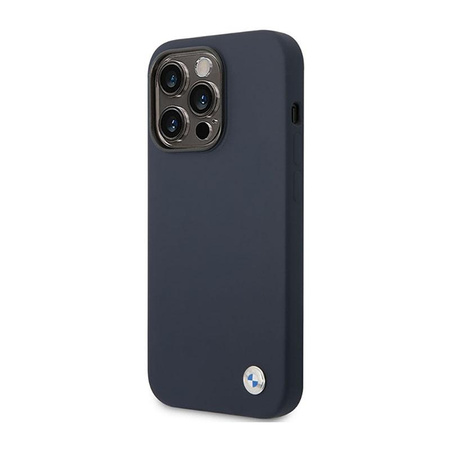 BMW Liquid Silicone Case Metal Logo - Hülle für iPhone 14 Pro (Marineblau)