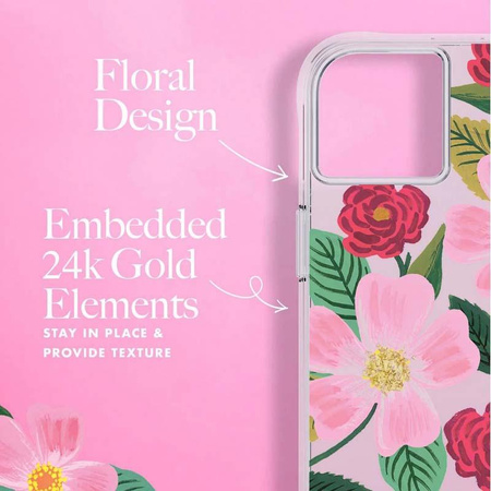 Rifle Paper Clear - iPhone 14 Plus Hülle mit Gold verziert (Rose Garden)