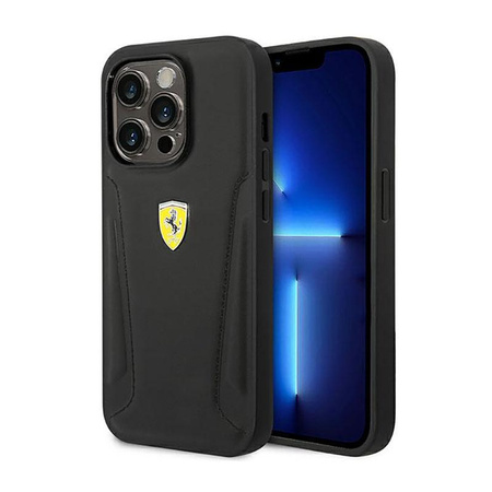 Kožené pouzdro s razítkem Ferrari - iPhone 14 Pro Max (černé)