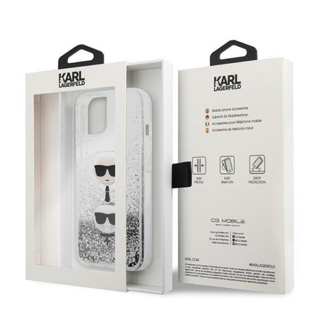 Karl Lagerfeld Liquid Glitter Karl & Choupette Head - Etui iPhone 13 (srebrny)