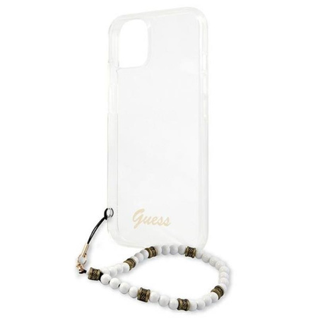 Guess White Pearl Strap - Coque iPhone 15 / 14 / 13 (Transparent)