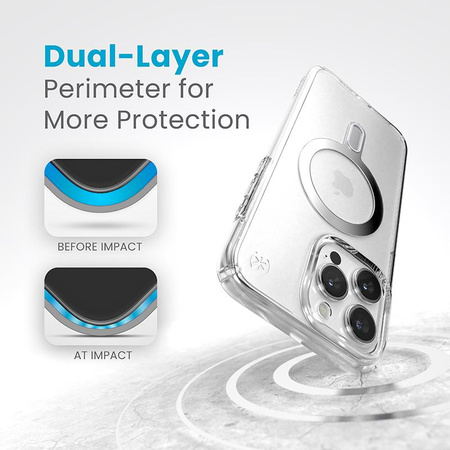 Speck Presidio Perfect-Clear ClickLock & Magsafe - pouzdro pro iPhone 15 Pro Max (Clear / Chrome Finish / Serene Silver)