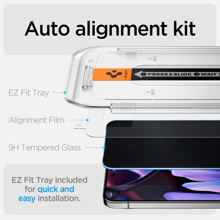 Spigen GLAS.TR EZ FIT Privacy 2-Pack - Szkło hartowane z filtrem prywatyzującym do Google Pixel 9 / 9 Pro / 10 / 10 Pro 2 szt