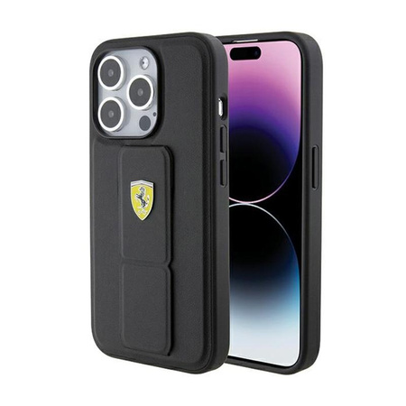 Ferrari Grip Stand Metal Logo - Coque iPhone 15 Pro Max (noir)
