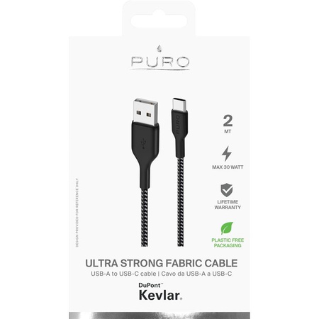 PURO Fabric Ultra Strong - Nagy teherbírású USB-A / USB-C fonott kábel 2m (fekete)