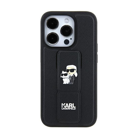 Karl Lagerfeld Gripstand Saffiano Karl & Choupette Pins - pouzdro pro iPhone 11 (černé)