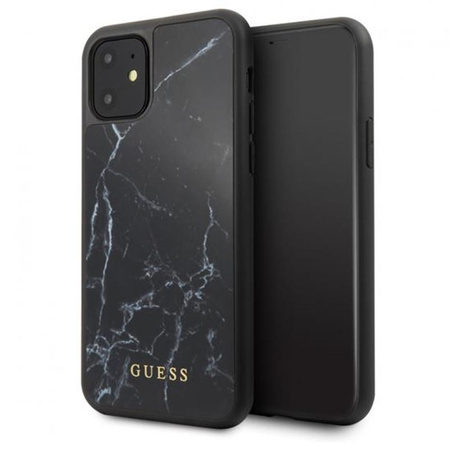 Guess Marble Tempered Glass Hardcase - iPhone 11 Case (black)