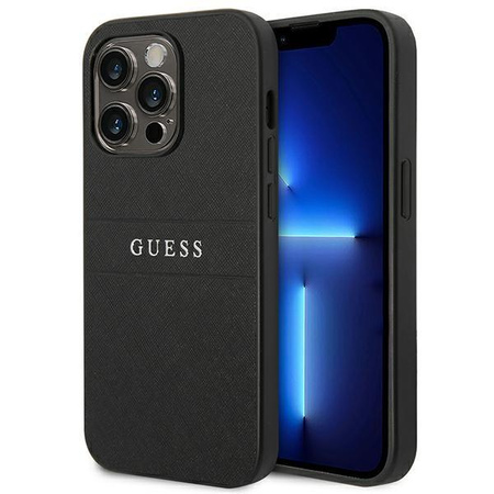 Guess Saffiano Metall-Logo-Streifen - iPhone 14 Pro Max Tasche (schwarz)