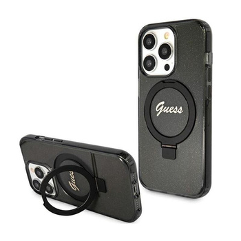 Guess Ring Stand Script Glitter MagSafe - iPhone 15 Pro Case (black)