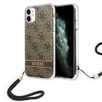 Guess 4G nyomtatott zsinór - tok zsinórral iPhone 11 (barna)