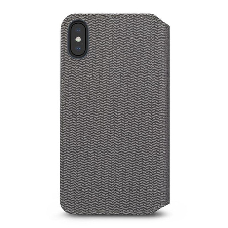Moshi Overture - pouzdro na iPhone Xs Max s kapsou na karty + stojánek (Herringbone Gray)
