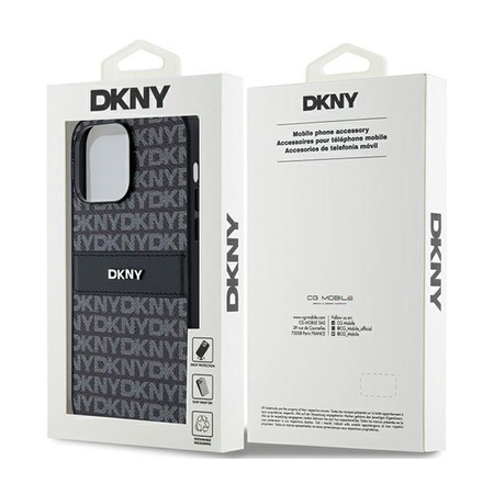 Kožené pouzdro DKNY Mono Stripe & Metal Logo - iPhone 14 Pro Max (černé)
